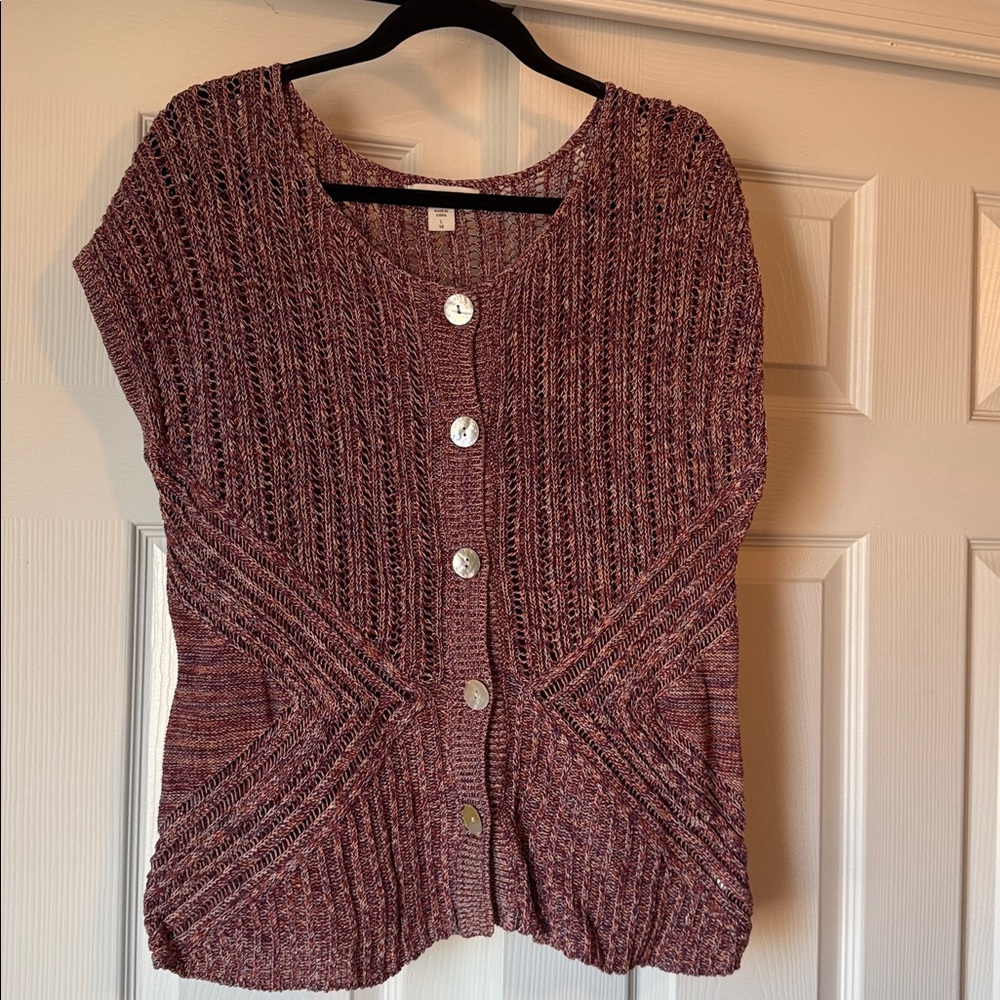 Coldwater Creek Linen Blend Cap Sleeve Sweater Size L Burgundy Purple.
